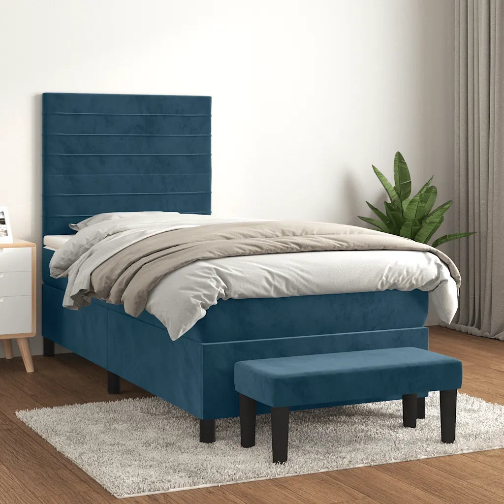 Giroletto a Molle con Materasso Blu Scuro 90x190 cm in Velluto