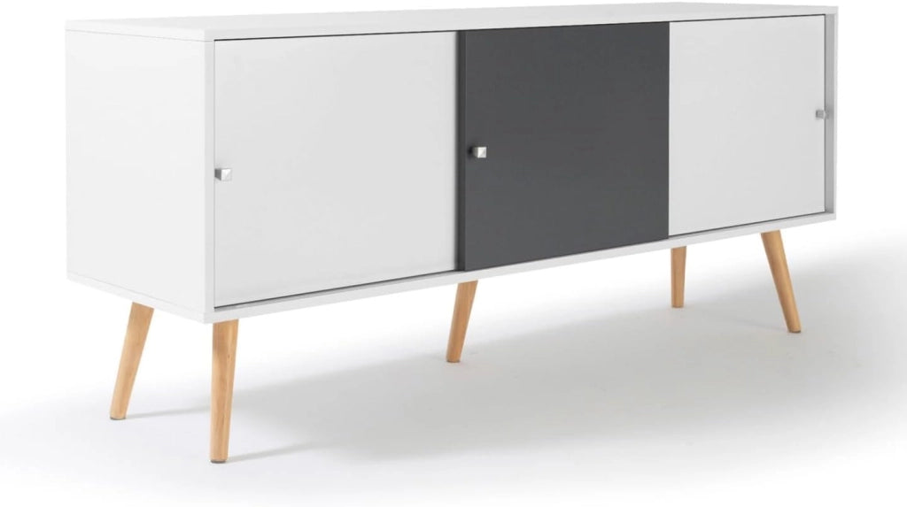 Credenza bassa scandinava a 3 ante EFFIE da 135 cm in legno bianco e grigio
