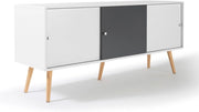 Credenza bassa scandinava a 3 ante EFFIE da 135 cm in legno bianco e grigio