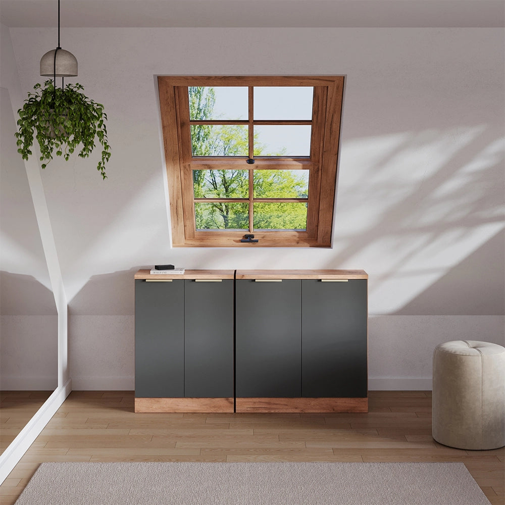 Set di mobili sottotetto Rion Antracite-oro/Rovere dorato 140 cm Set di 2 carcasse armadio profondità 60 cm Vicco