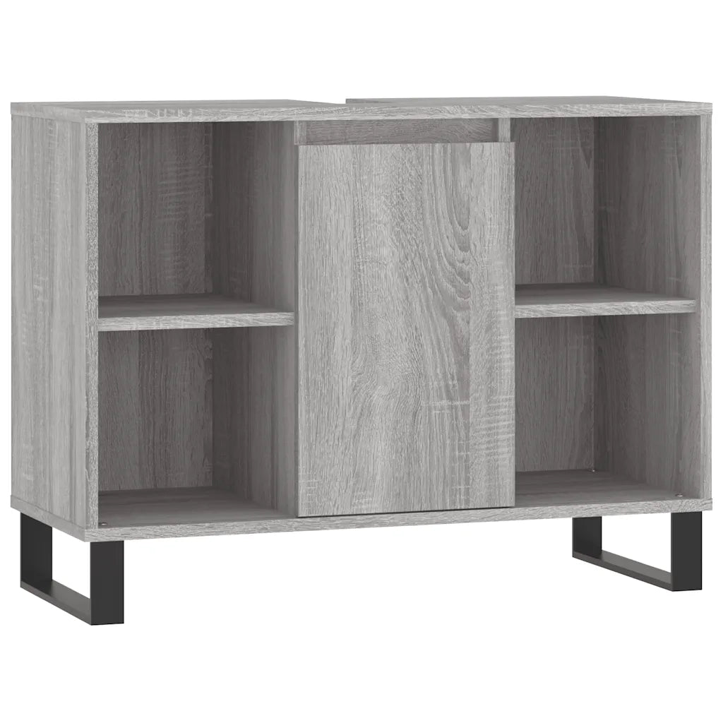 Mobiletto da bagno con contenitore 80 x 33 x 60 cm stile industriale realizzato in legno ingegnerizzato Sonoma grigio 02_0049069
