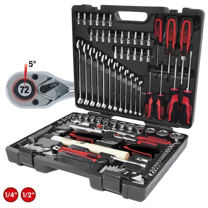KS TOOLS 918.0797 CHROMEplus Serie di utensili universali 97 pezzi con profilo FlankTraction e acciaio al cromo vanadio custodia trasparente colore Trasparente