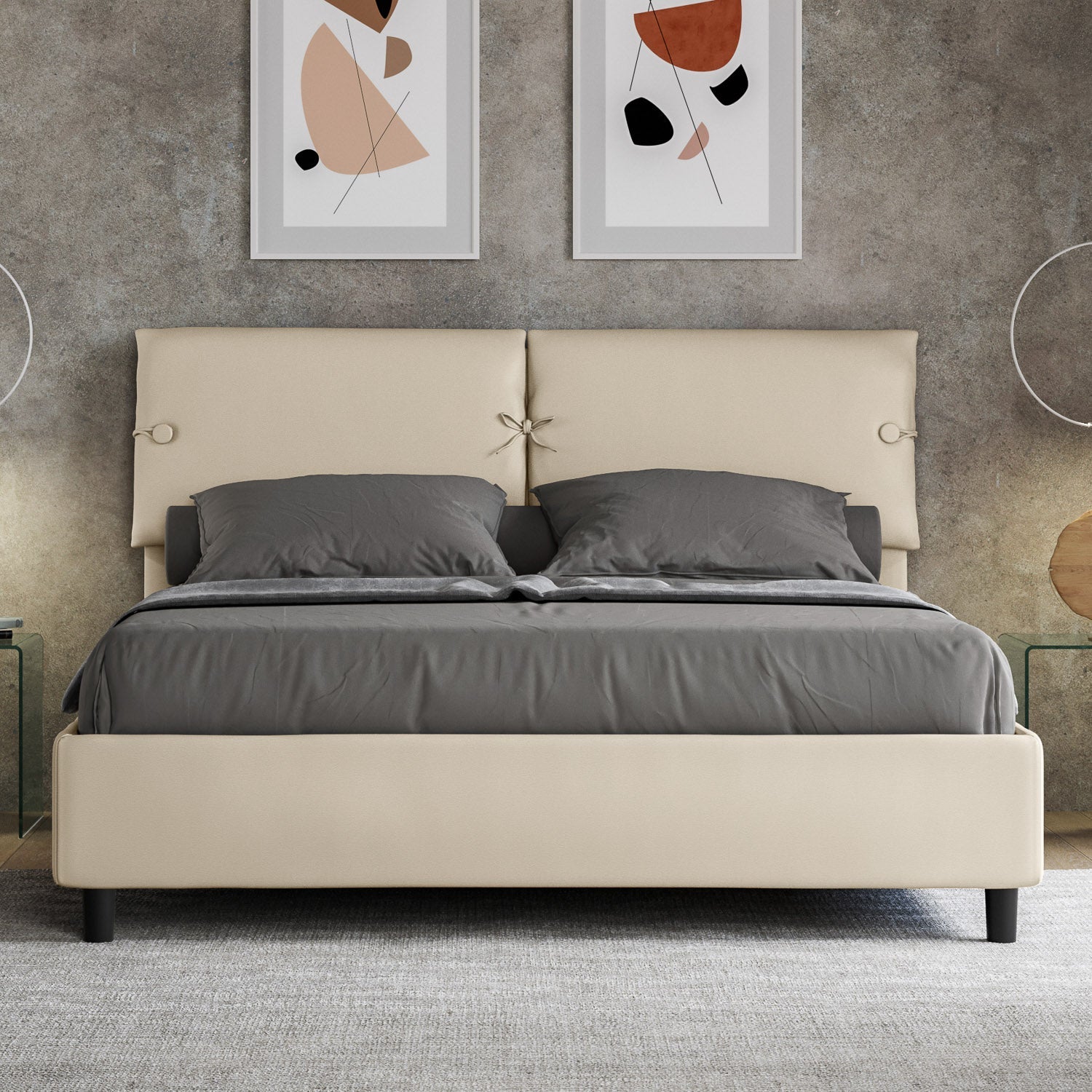 Letto Matrimoniale 160x210 cm con Rete e Contenitore Sleeper Tortora