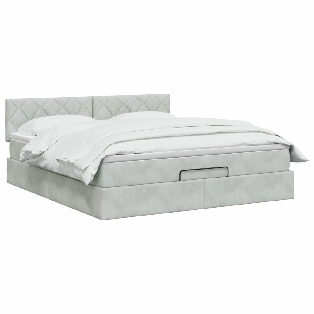 Letto Ottomano con Materasso e LED Grigio Chiaro 180 x 200 cm 3457227