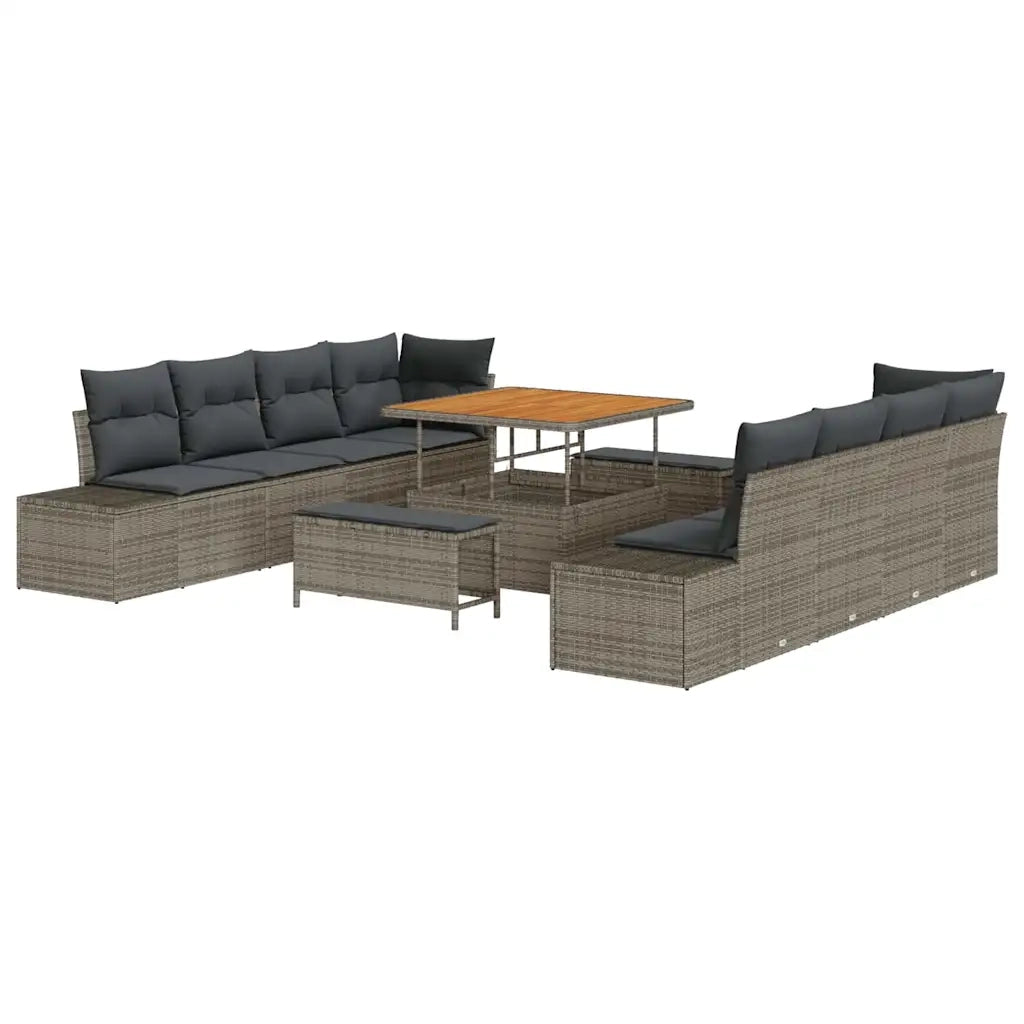 Set Divano da Giardino con cuscino 11 pcs Grigio polyrattan