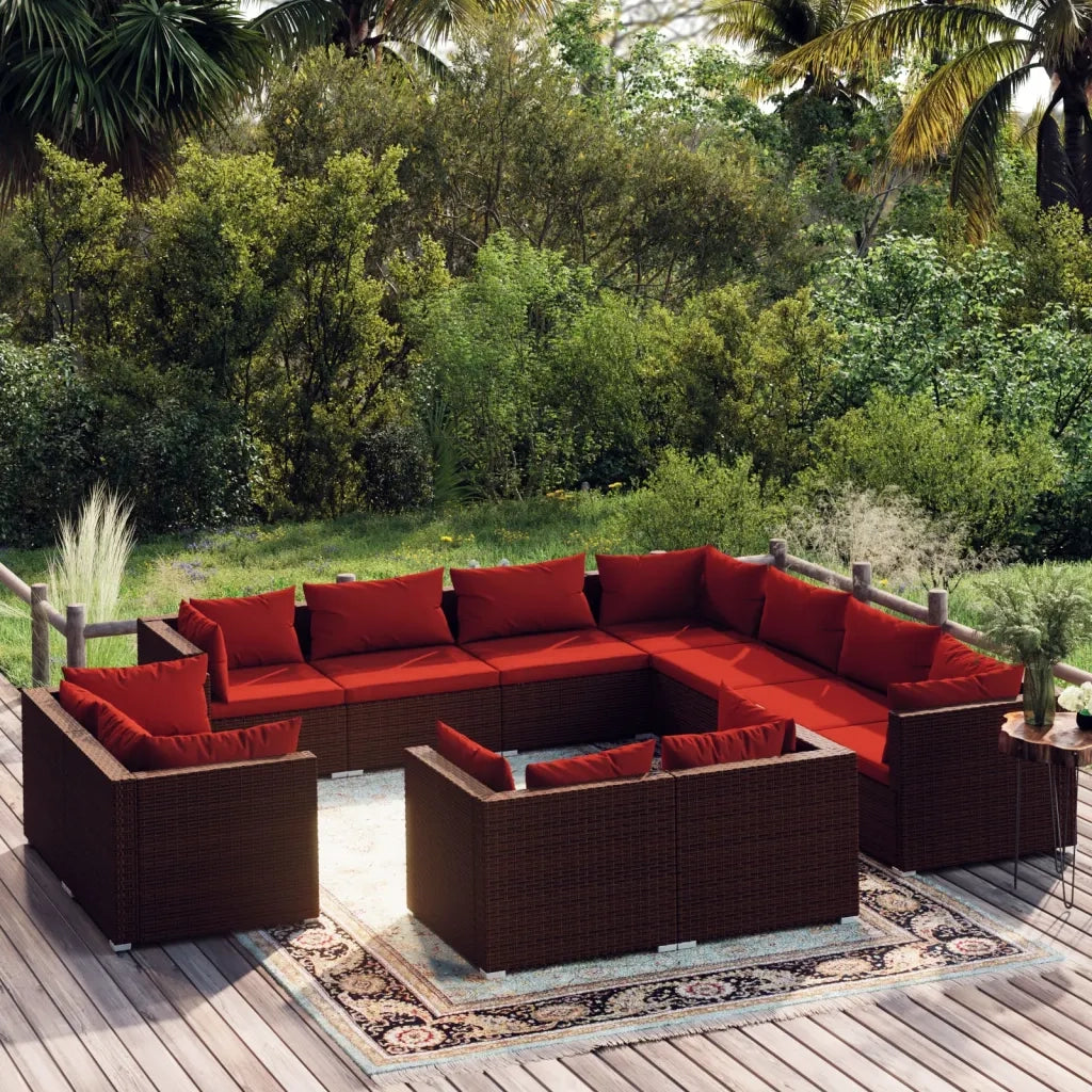 Set Divani da Giardino 11 pz con Cuscini in Polyrattan Marrone cod mxl 35187