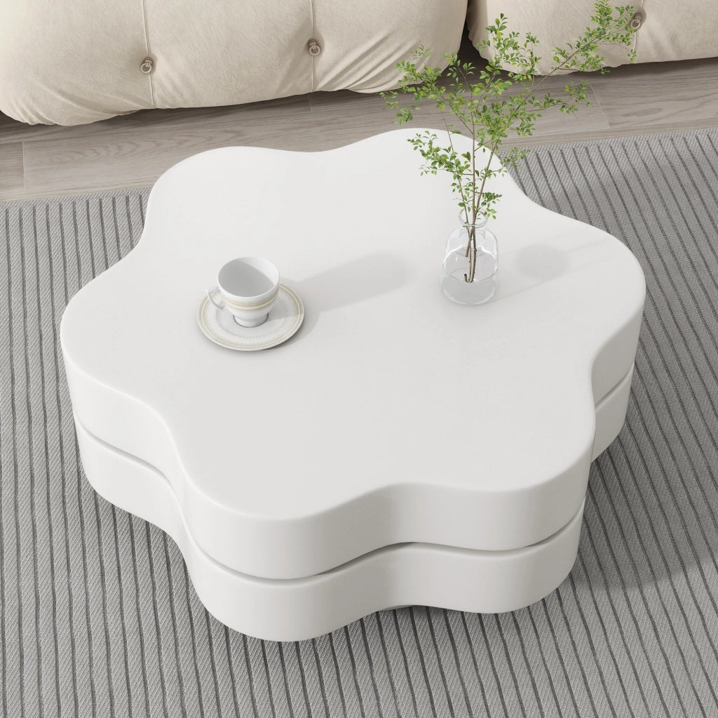 Tavolino da caffè 74.8x67.5x31 cm girevole a 360° in MDF bianco crema