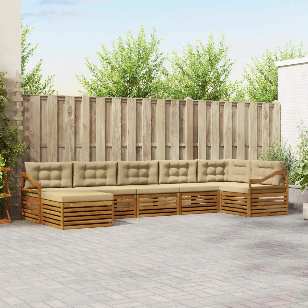 Set divani 7 pcs Naturale e Beige Legno di Acacia Massello 3373838