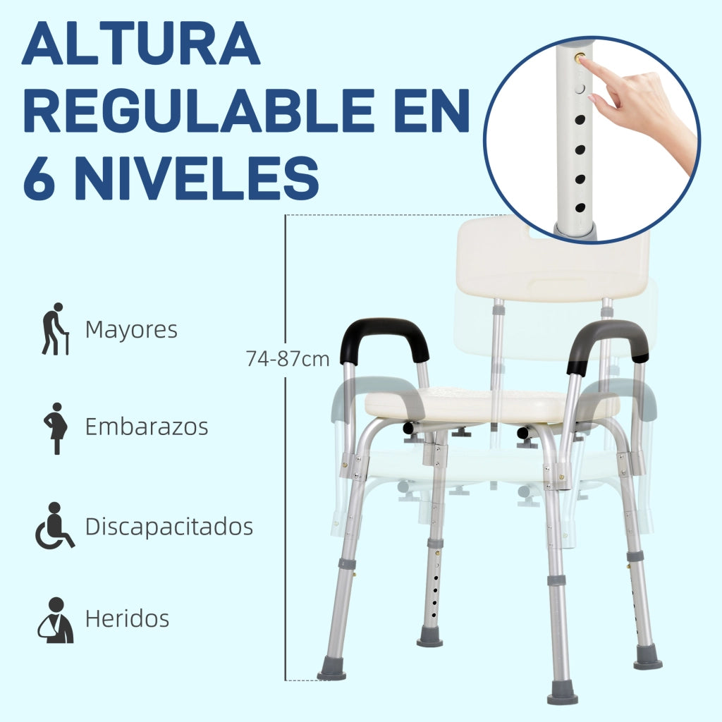 Sedia da Doccia per Anziani con Schienale Regolabile e Braccioli ¨C Zephmum ¨C Grigio 136 kg
