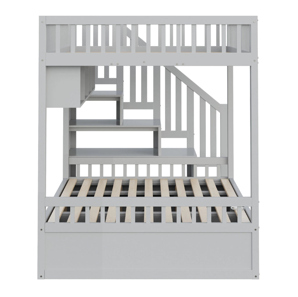 Letto a soppalco 140x200 cm con vano idraulico, scala contenitore e scaffali