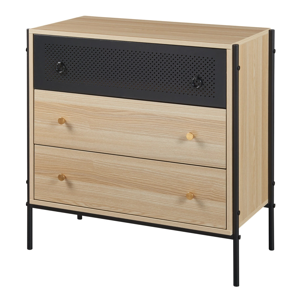 Cassettiera Tysnes Comò con 3 Cassetti 80x80x40 cm Effetto Rovere / Nero [en.casa]