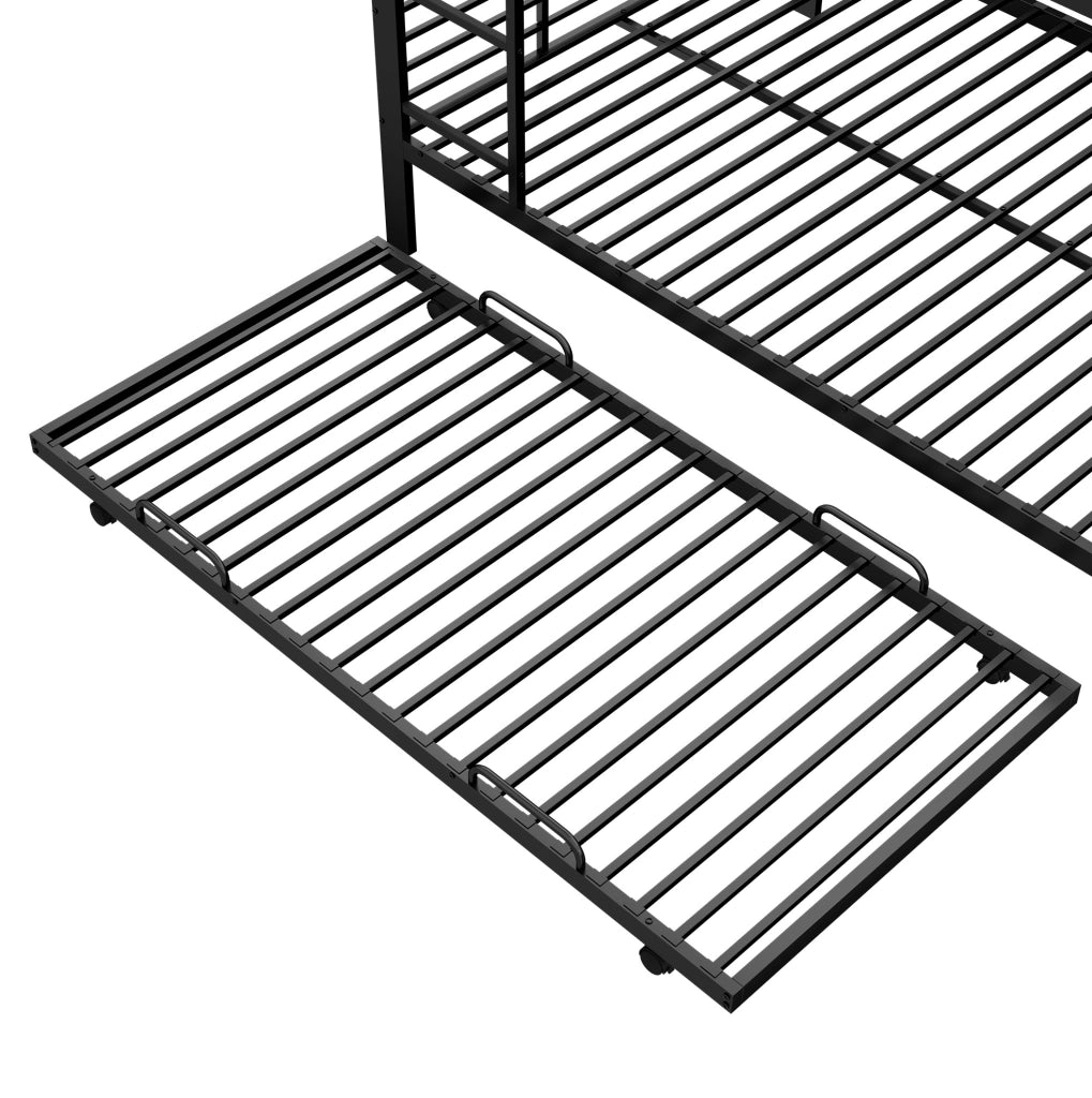 Letto a castello in metallo con letto estraibile; 3 posti letto; 140 × 200 cm; nero