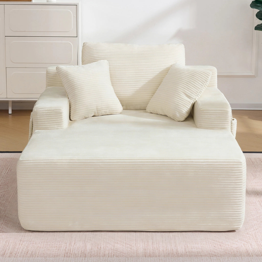 DIVANO in corduroy beige con tasche laterali e cuscini