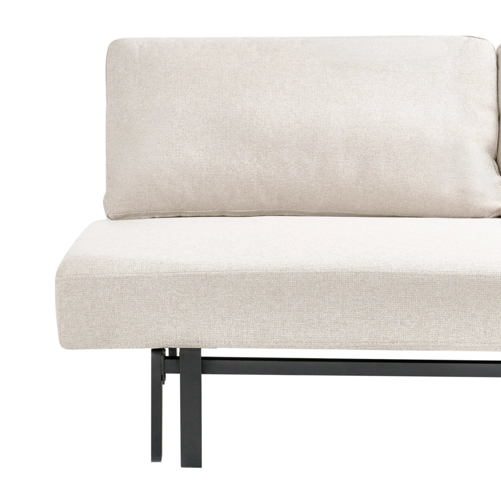 Divano letto bianco sporco Rivestimento in tessuto nero Gambe in ferro Funzione letto Cuscini dello schienale senza braccioli con fodere sfoderabili