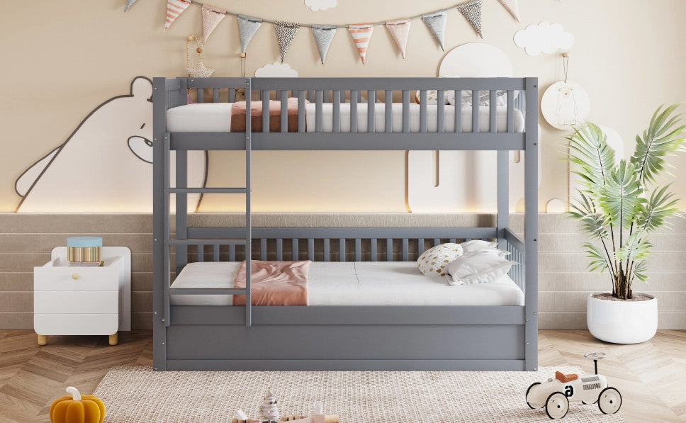 Letto a castello 90x200 cm con contenitore idraulico in legno grigio