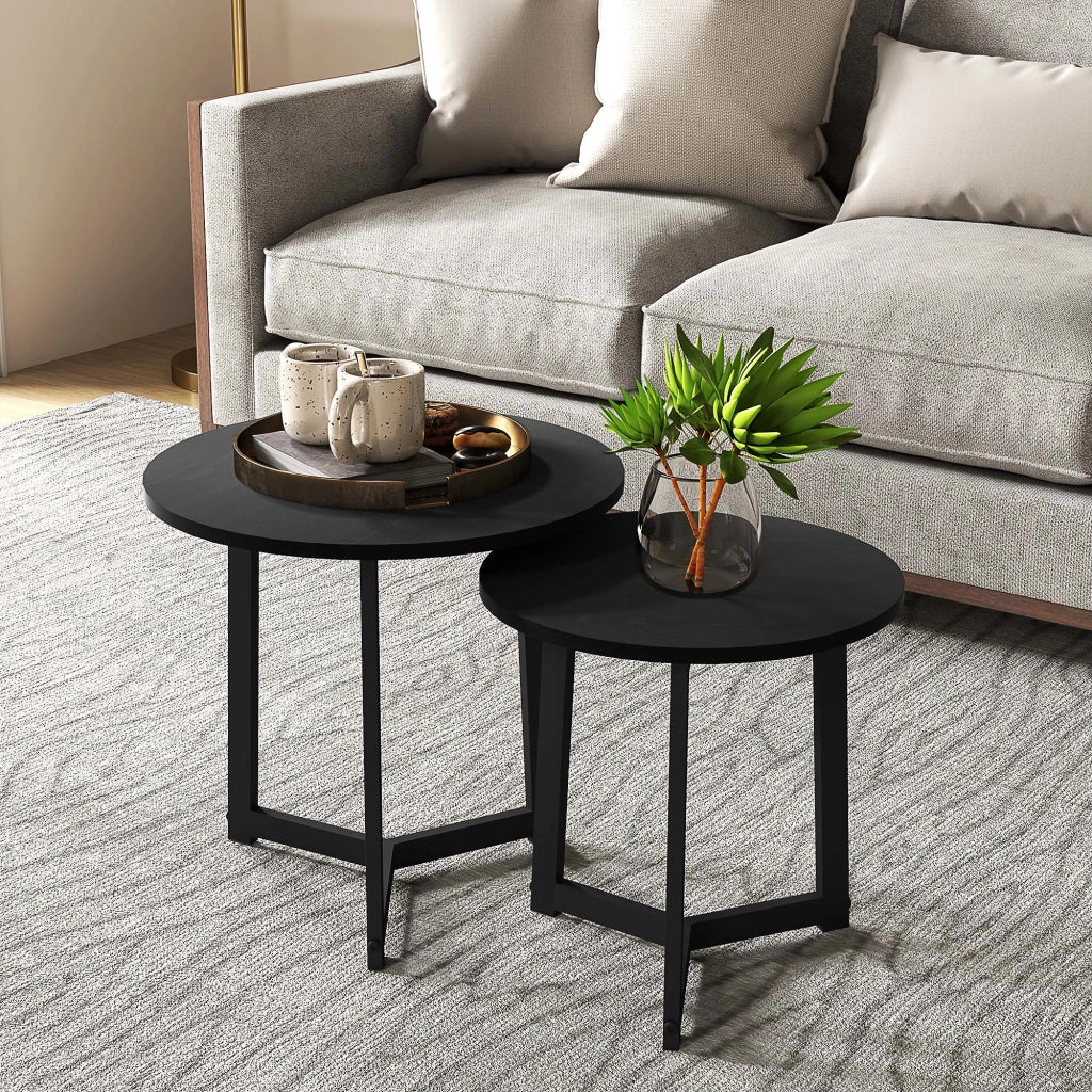 Tavolino da caff¨¨ moderno 2 pezzi ¨C zephmum ¨C rotondo, nero, metallo, MDF