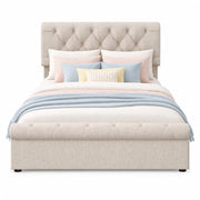 Letto matrimoniale imbottito 140x200 naturale con 4 cassetti e materasso