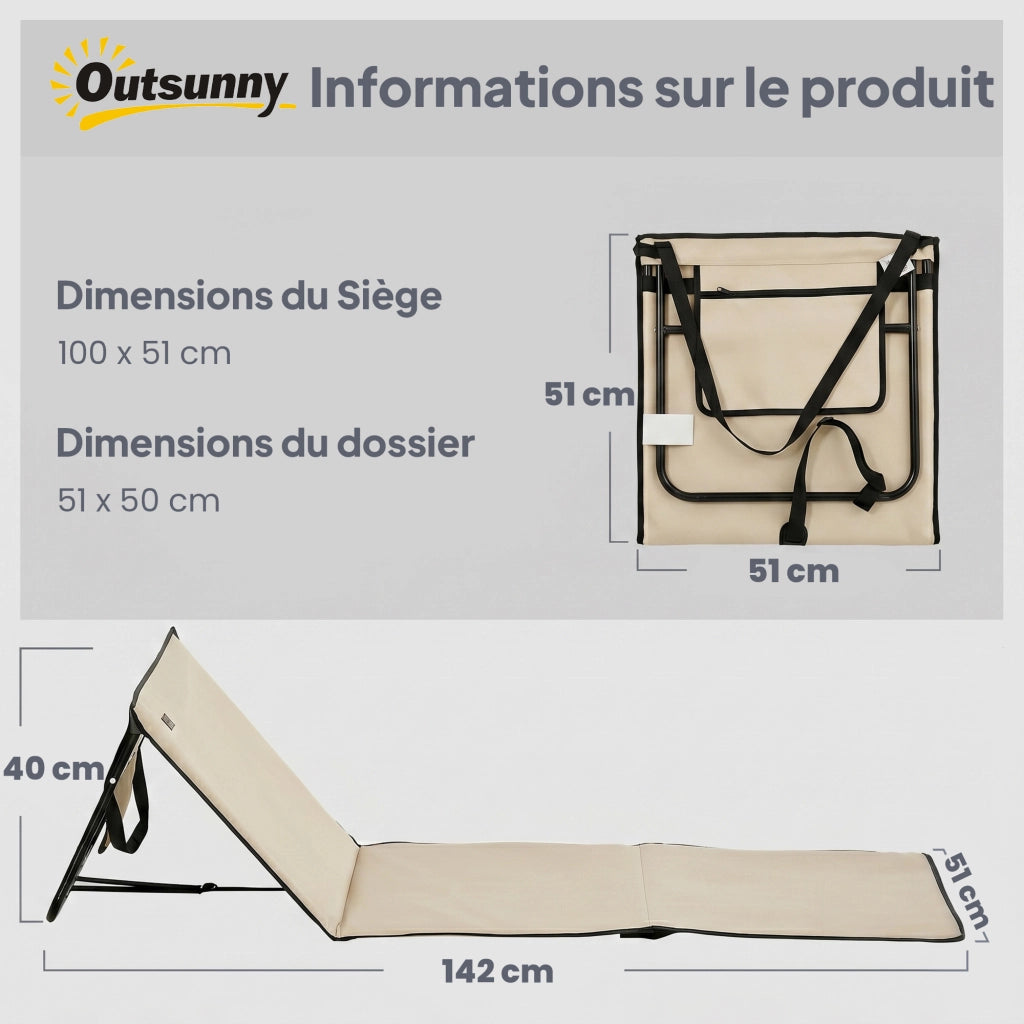 Set 2 Sedie da Spiaggia con Schienale Regolabile ¨C Zephmum ¨C Beige in Poliestere e Acciaio