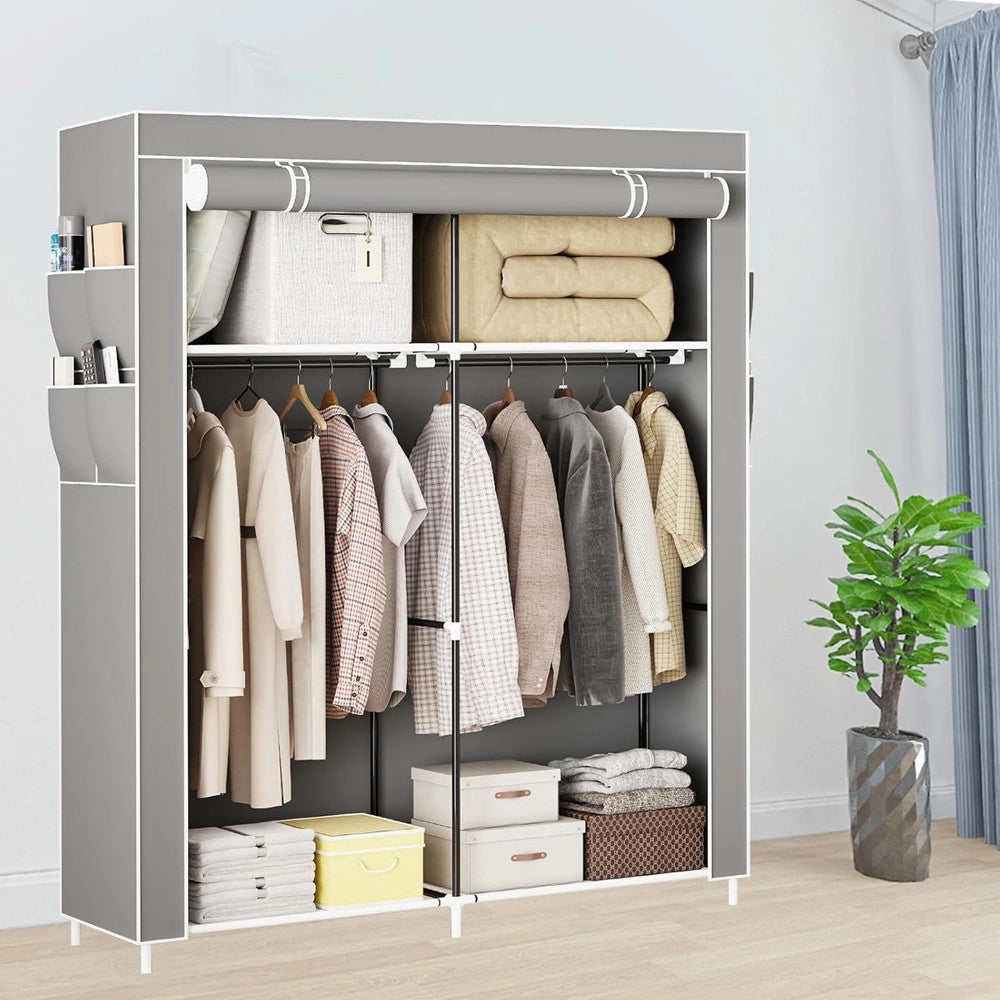 Trade Shop - Armadio Portatile In Tela Organizer Pieghevole Con Mensole 2 Binari Per Appendere Vestiti -