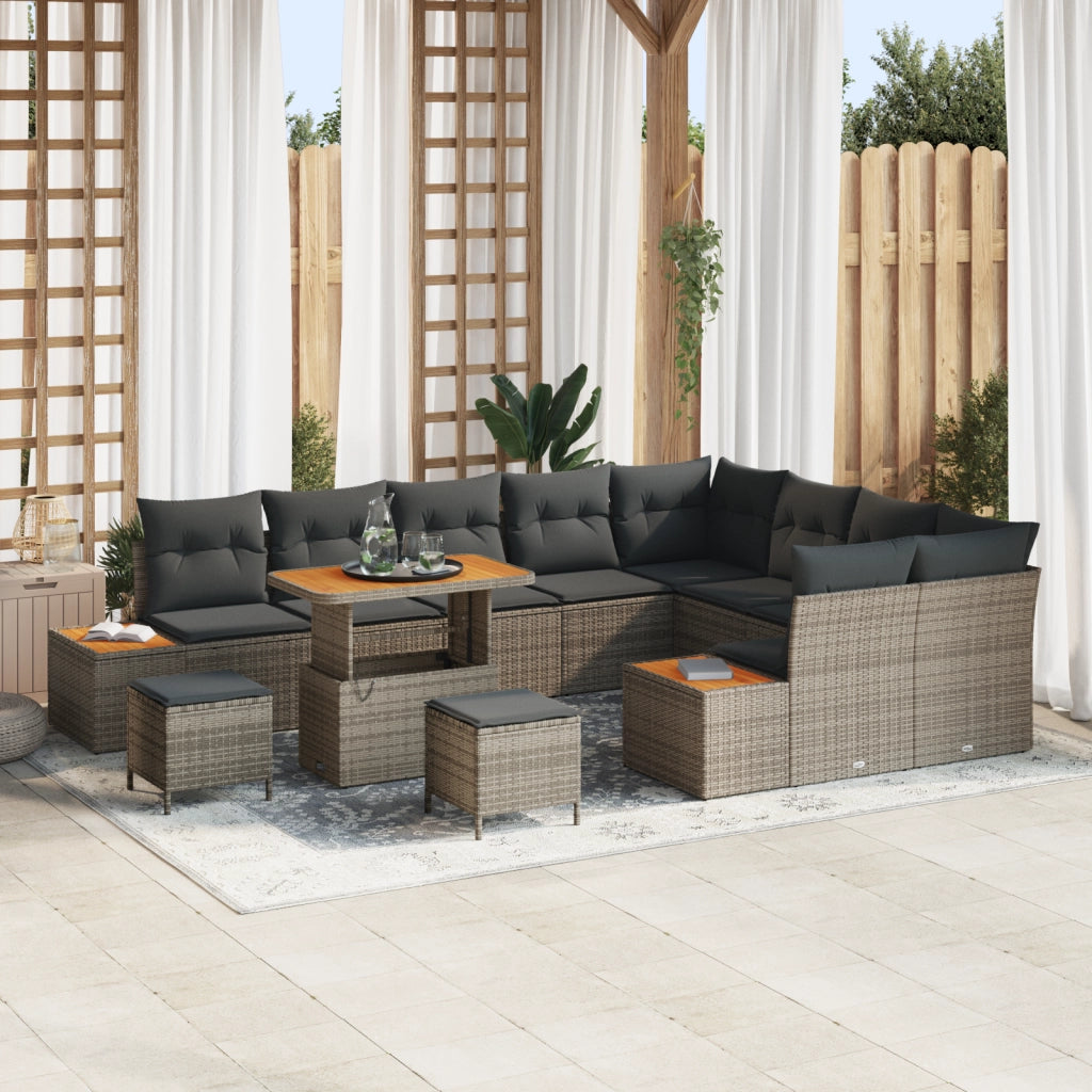 Set di Divani da Giardino  da 12 Pezzi con Cuscini Grigi in Polyrattan