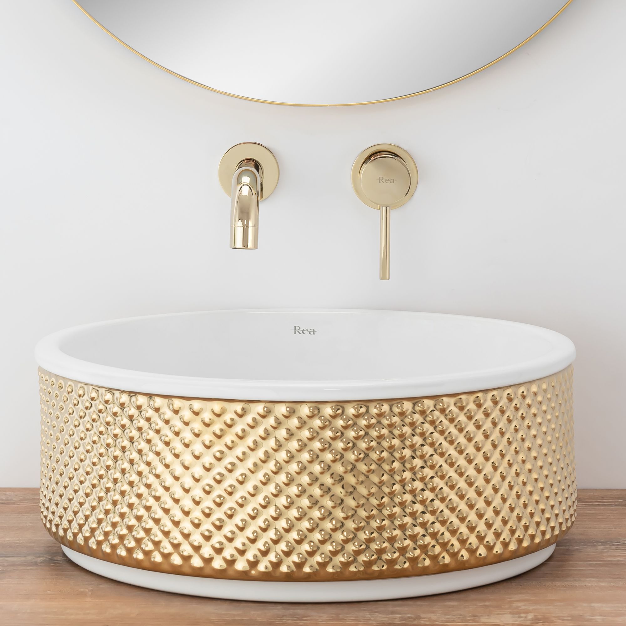 Lavabo Da Appoggio Rea Helen Gold White