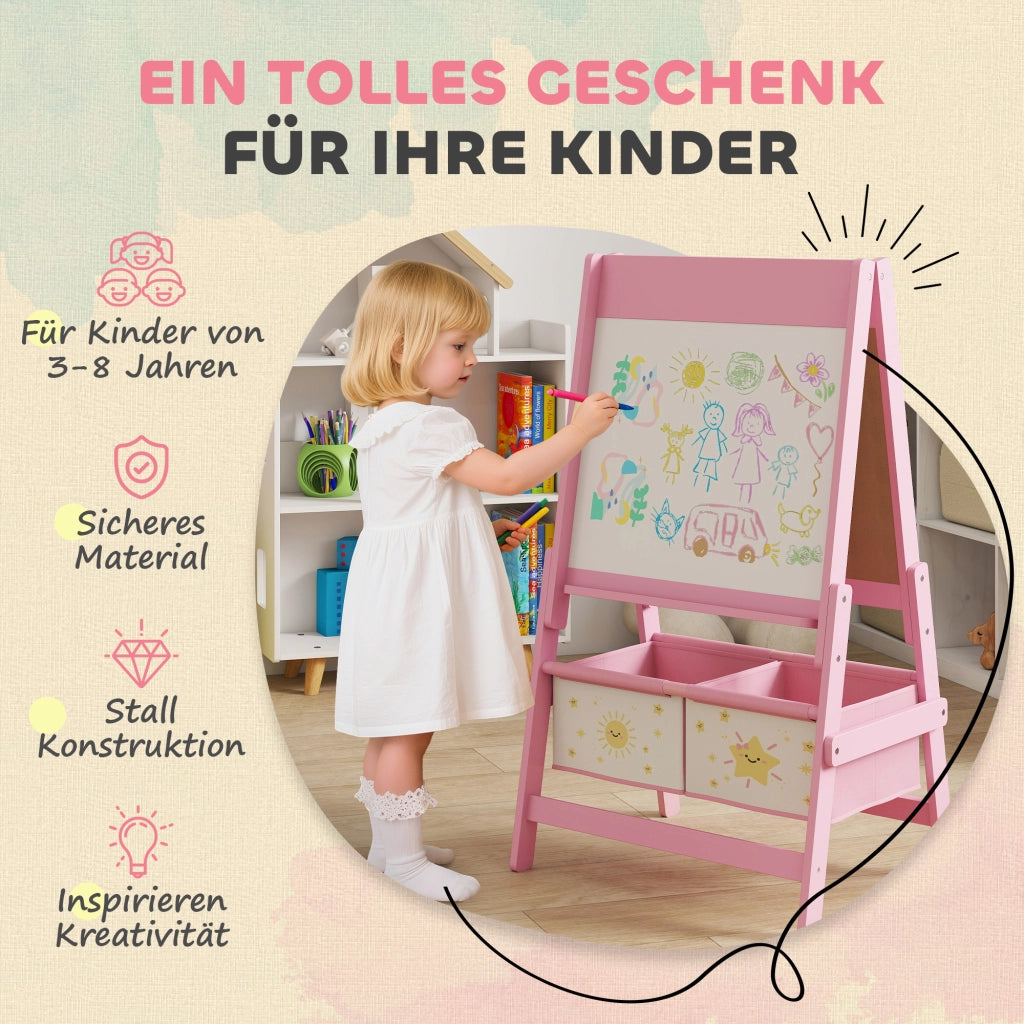 Tavolo da disegno bambini con lavagna gessetti, lavagna bianca, rotolo carta e contenitori ¨C zephmum ¨C rosa
