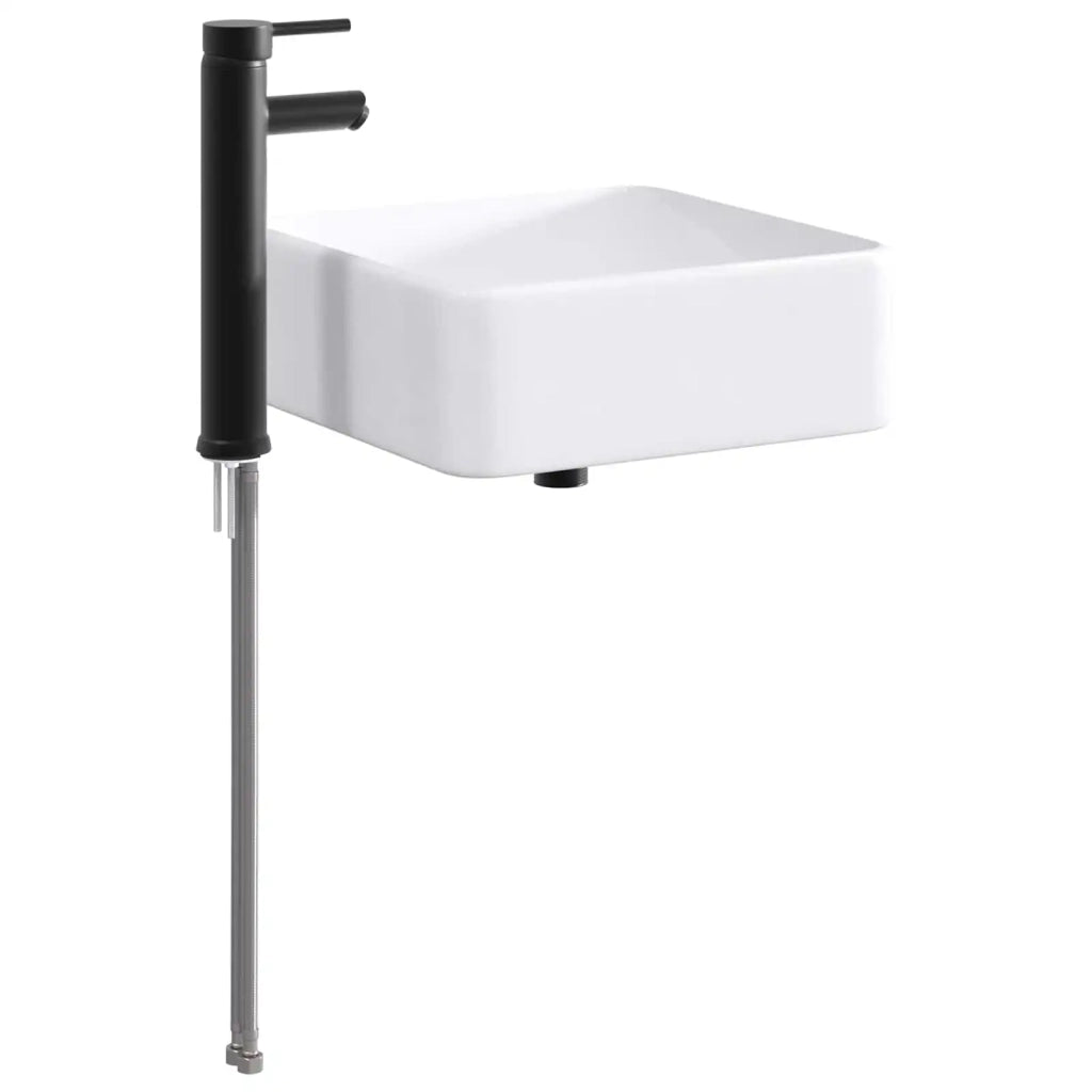 Lavabo con rubinetto e scarico Nero Opaco 49 x 37 x 14 cm 890253