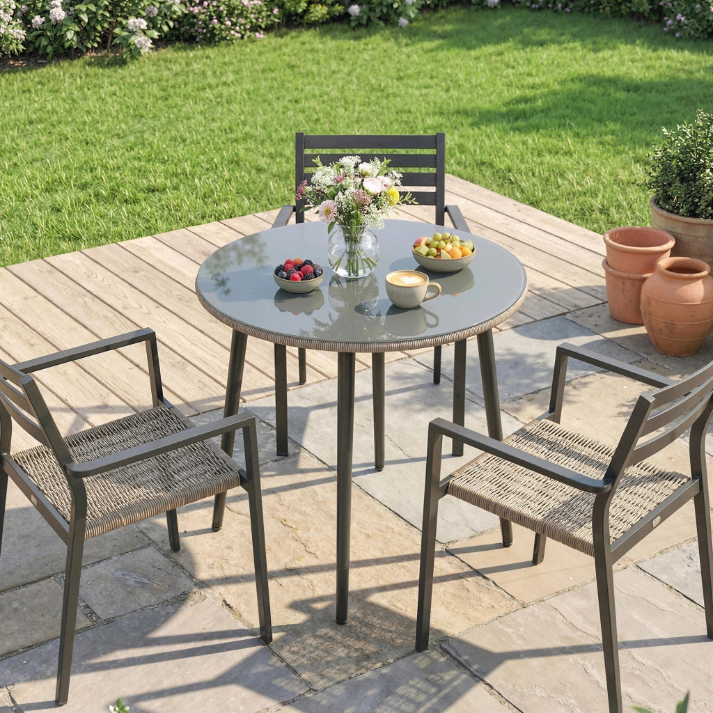 Tavolo da giardino in metallo con piano in polirattan ¨C zephmum ¨C Grigio 80x80x74 cm