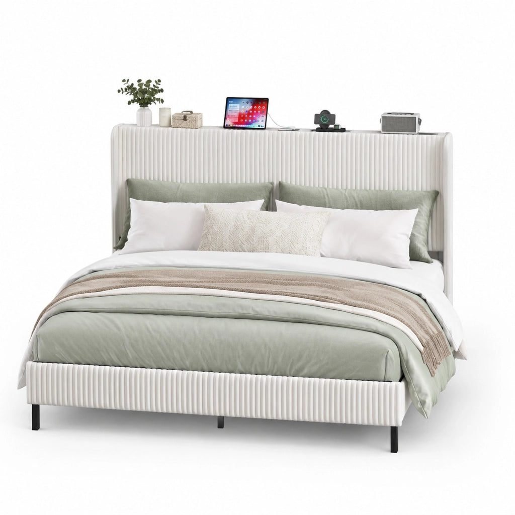 Letto matrimoniale imbottito 180x200 cm in velluto a coste