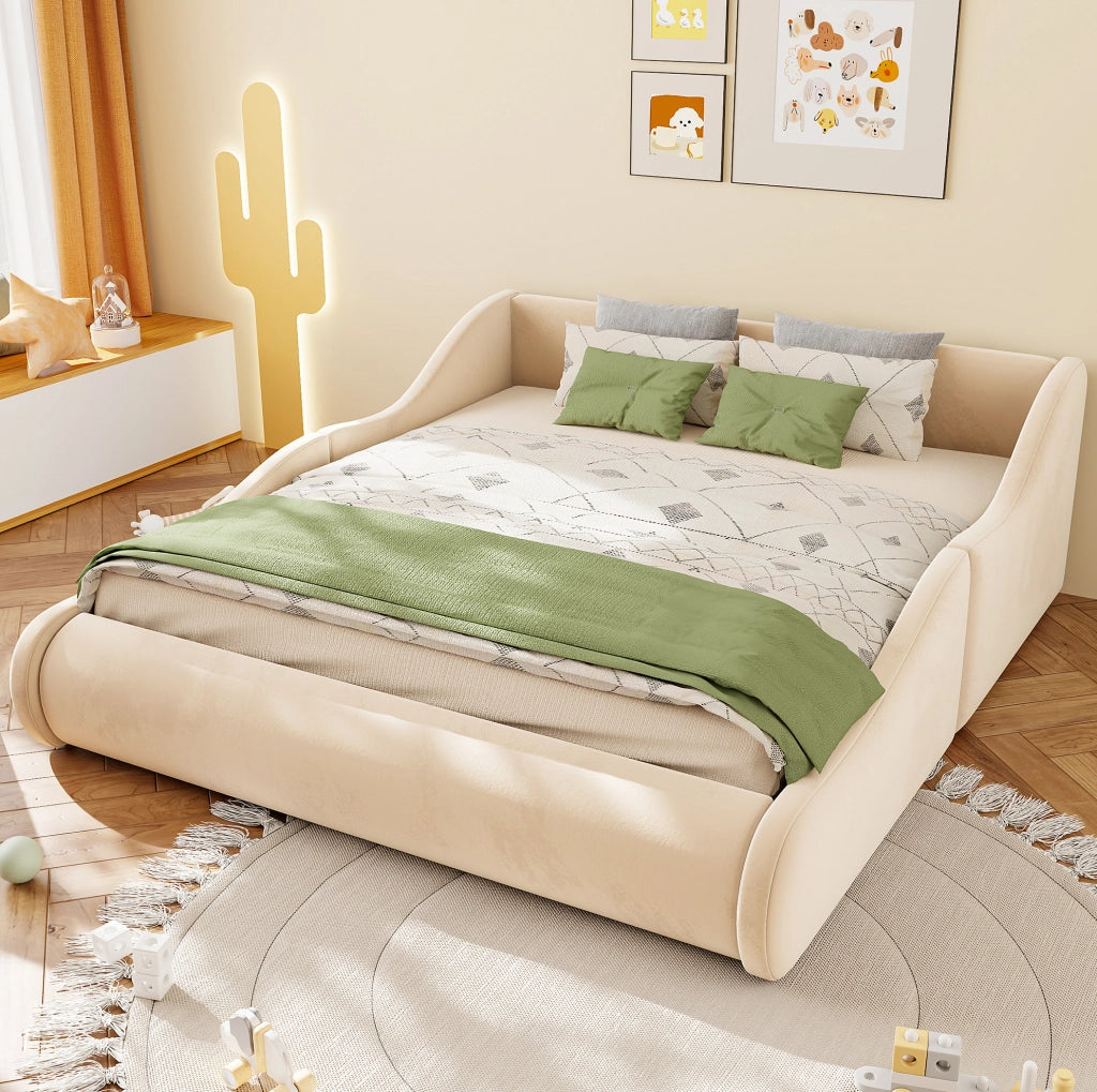 LETTO Imbottito per Bambini 140x200 cm Beige con Sponde
