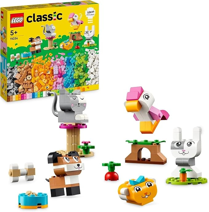 LEGO Classic Animali Domestici Creativi - Set con Mattoncini Colorati con Cane Giocattolo, Gatto, Coniglio, Criceto e Uc