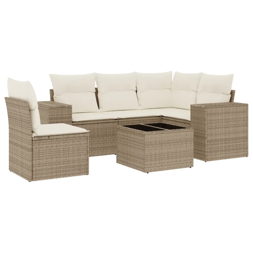 Set Divano da Giardino 6 pz con Cuscini Beige in Polyrattan 3222577