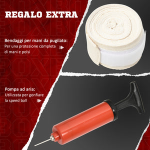 Sacco Boxe da Terra 80.5x48x163-205 cm con Barra Girevole Speedball e Colpitore in Acciaio HDPE e PU Multicolore
