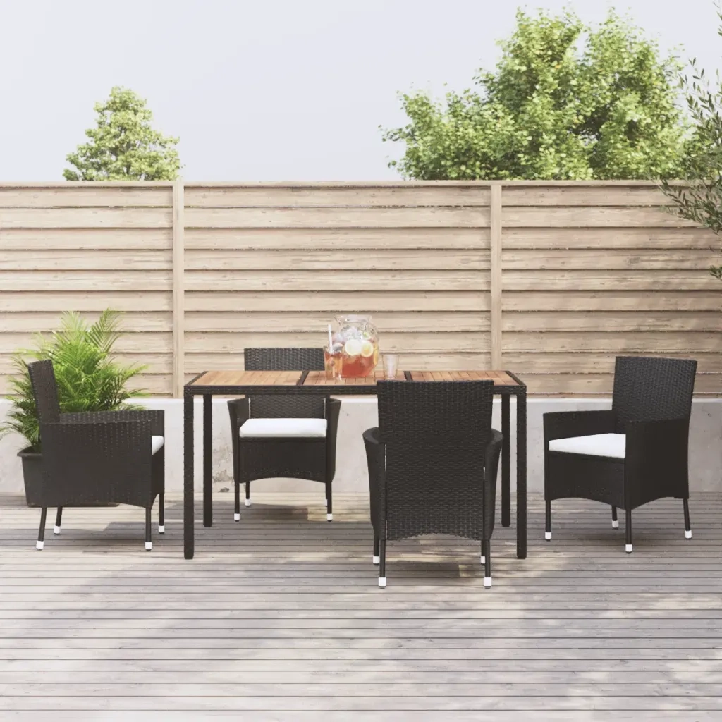 Set da Pranzo da Giardino 5 pz | Set Salotto da Giardino Nero con Cuscini in Polyrattan