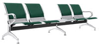 Panca per Sala Attesa 4 Posti da Ufficio con Cuscino e Tavolino in Acciaio e Similpelle Argento/Verde
