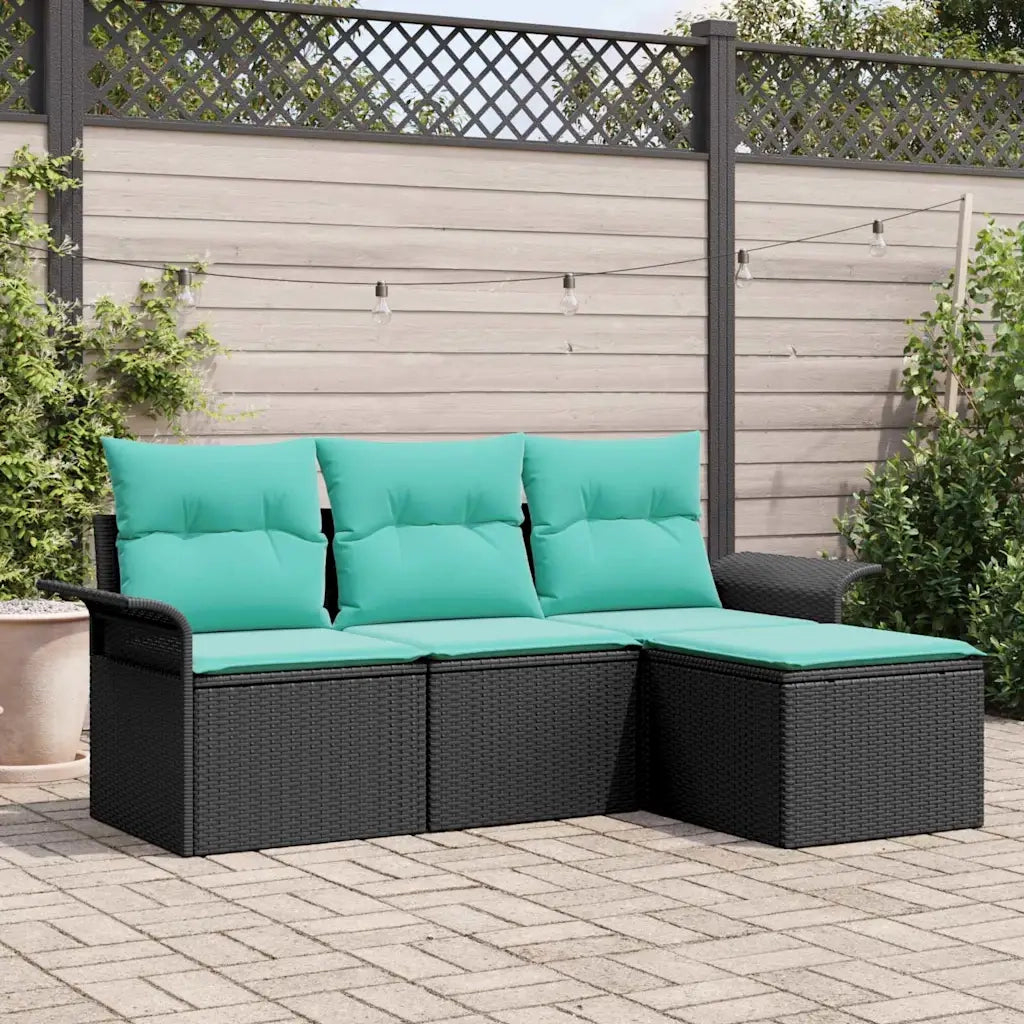Set Divano da Giardino con cuscino 4 pcs Nero polyrattan