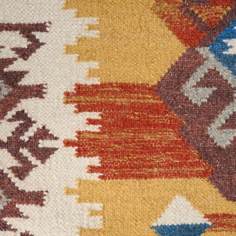 Tappeto Kilim multicolore in lana e cotone 160 x 230 cm Fatto a mano con motivo patchwork Boho e frange.