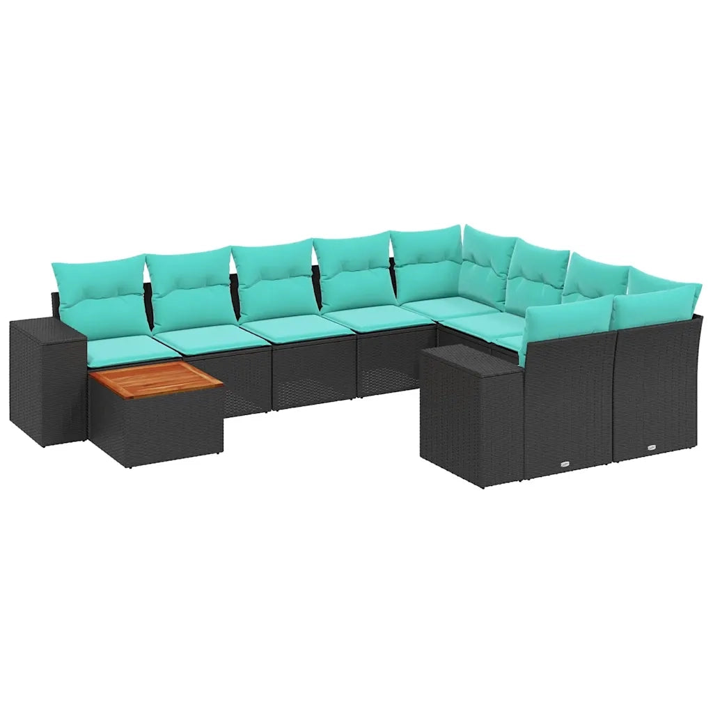 Set Divani da Giardino 10 pz con Cuscini Nero in Polyrattan 3225609