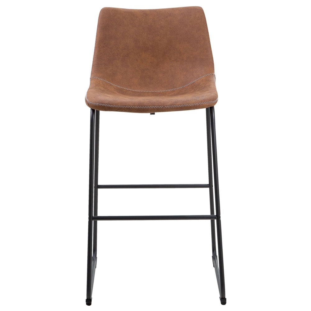 Set di 2 sgabelli da bar rivestimento in tessuto marrone gambe in metallo Nero poggiapiedi industriale