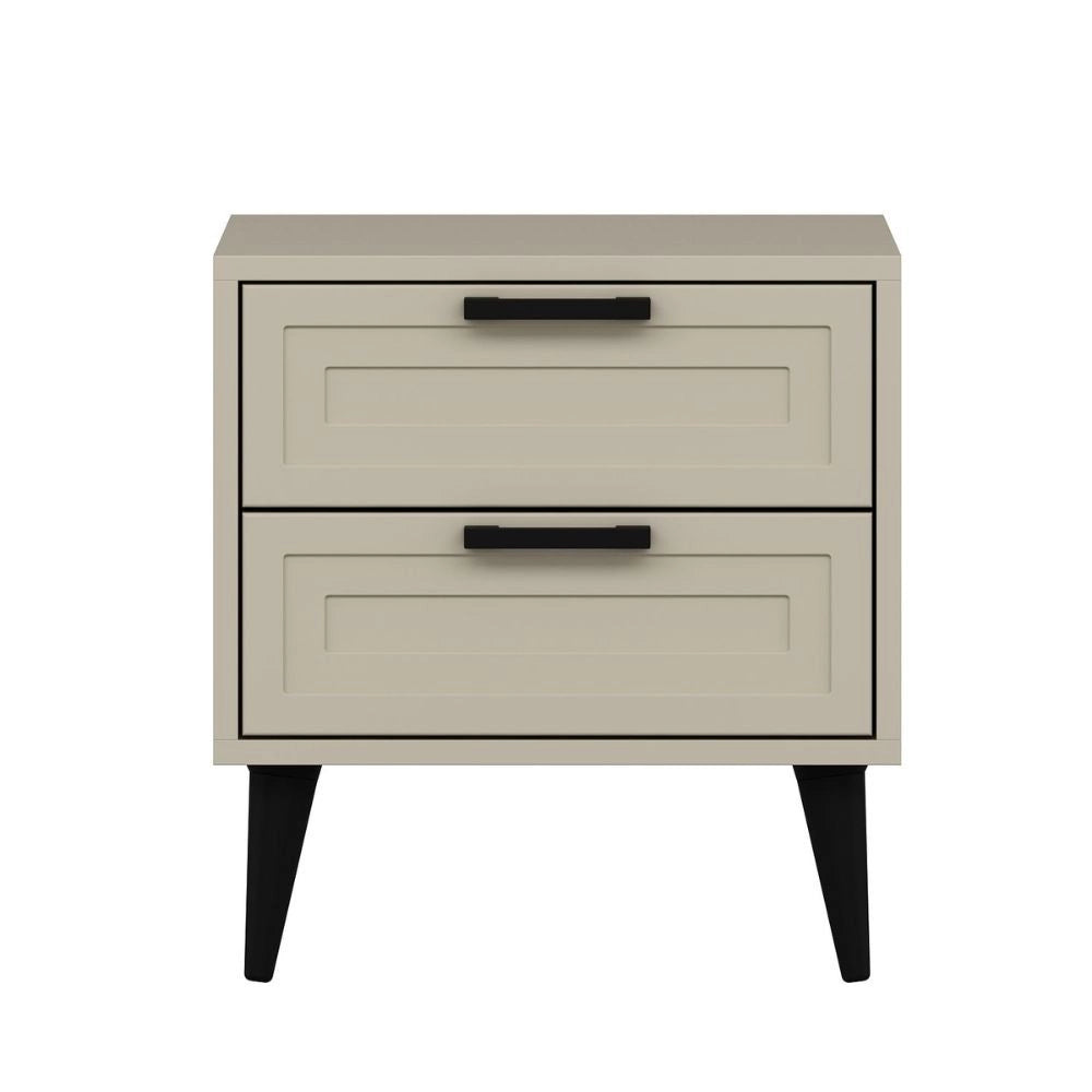 Comodino Prime con 2 cassetti colore cashmere con maniglie e piedini neri