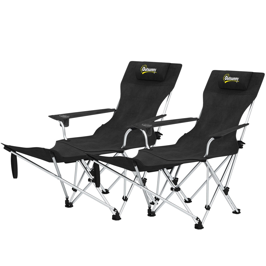 Sedia da camping pliante inclinabile con appoggiapiedi, porta bicchiere e sacco ¨C zephmum ¨C nero