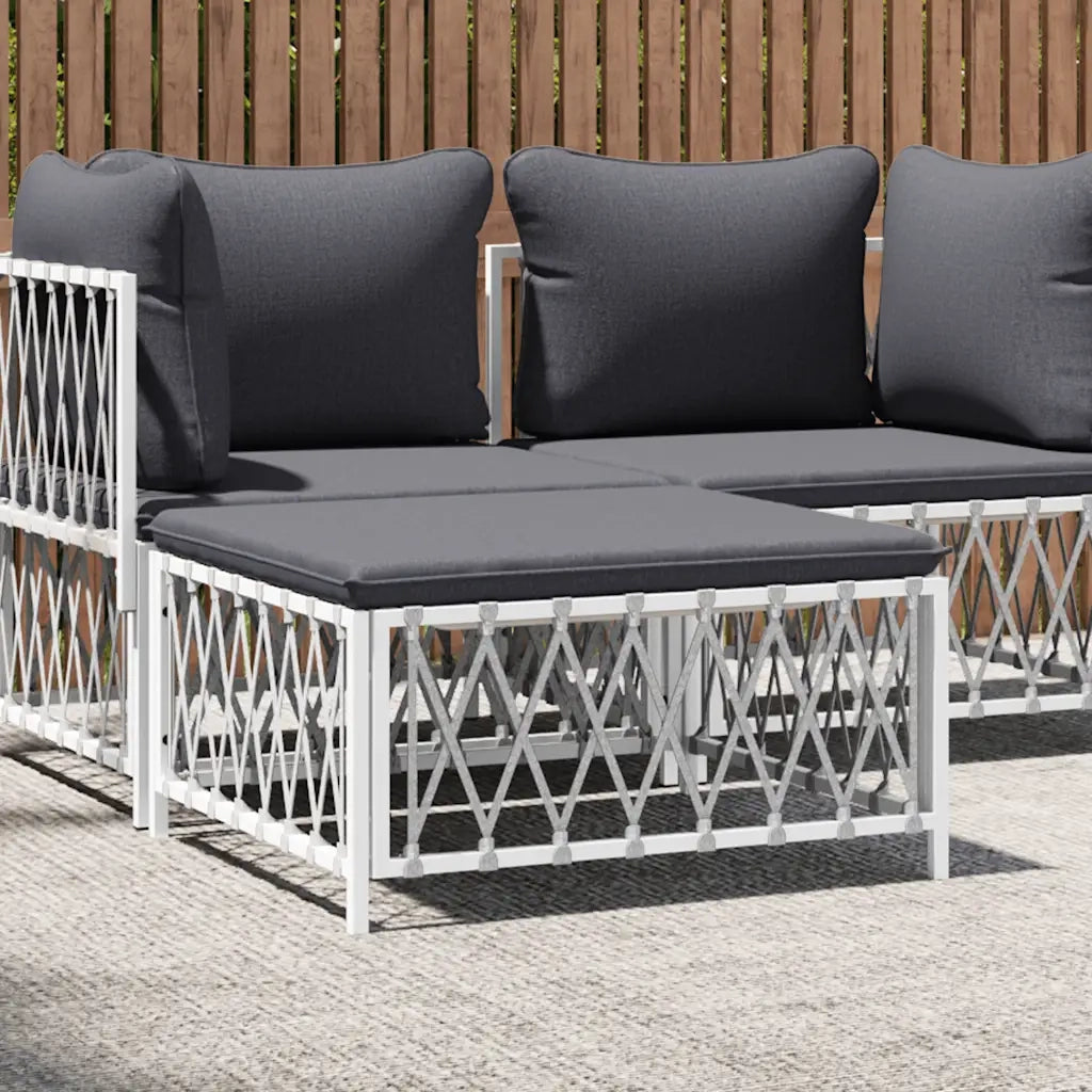 Sedia da giardino-Poggiapiedi da Giardino con Cuscino Bianco Tessuto Intrecciato