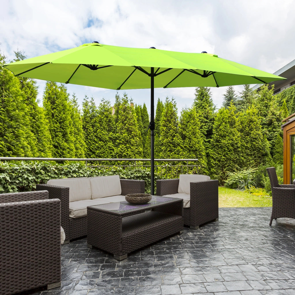Doppio parasole ovale 460 x 270 cm con manovella colore verde ideale per patio e giardino