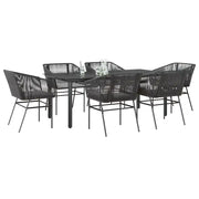 Set Pranzo da Giardino 7 pz Nero con Cuscini Polyrattan Vetro 3334616