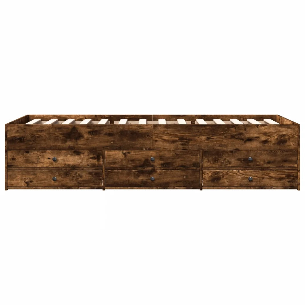 Divano Letto con Cassetti senza Materasso Rovere Fumo 90x200 cm