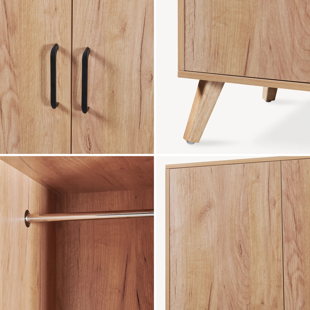 Armadio Guardaroba Norg con 2 Ante e 5 Scomparti 191x120x52 cm - Effetto Rovere [en.casa]