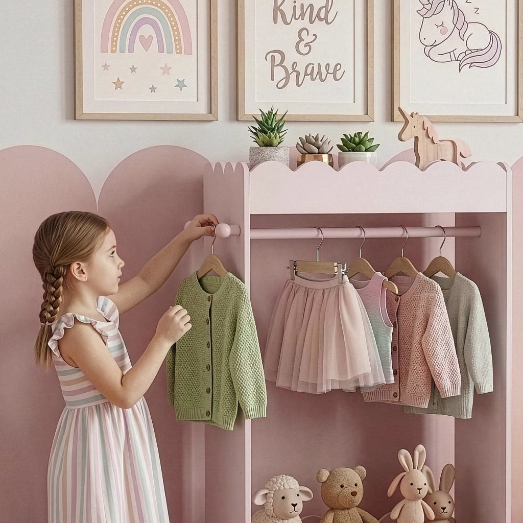 Guardaroba Vestnes per Cameretta con Specchio 120 x 63 x 38 cm - Rosa [en.casa]