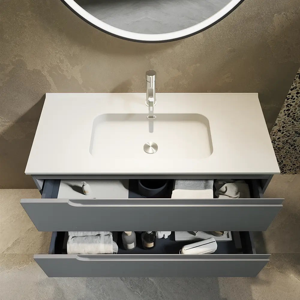 Mobile bagno sospeso 80 cm due cassetti color grigio opaco con lavabo  | Moor