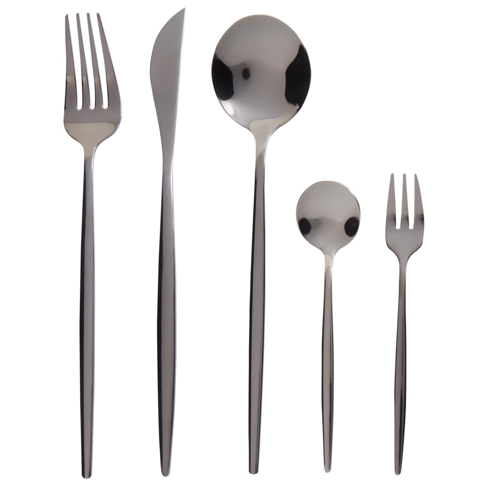 Set di posate in acciaio inox nero 30 pezzi per 6 persone Coltello Cucchiaio Forchetta Cucchiaio Forchetta per torte Design moderno