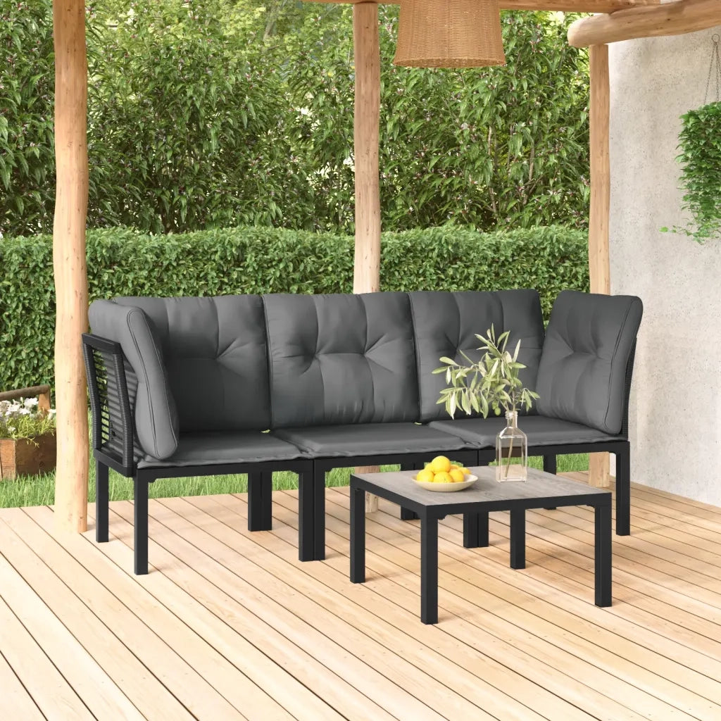 Set Salotto da Giardino 4 pz | Set di Mobili da Esterno Nero e Grigio in Polyrattan